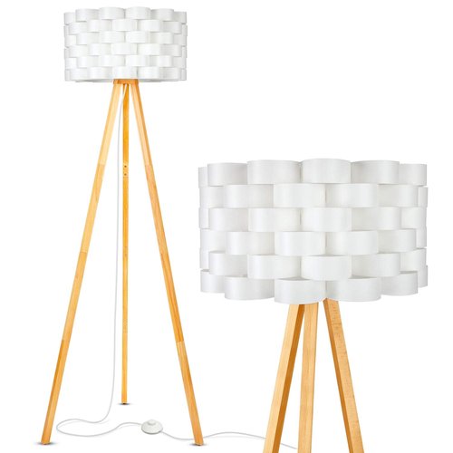 Brightech Bijou LED Floor Lamp, Standing Lamp for Bedroom Reading, Tripod Lamp for Living Rooms & Offices, Great Living Room Décor, Bohemian & Vintage Tall Lamp With Soft Light Bulbs - Natural Wood