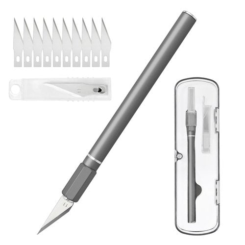 Exacto Knife, Hobby Knife Set with 10 Pieces Blades, Craft Knife Kit, Precision Knife for Pumpkin Carving, Modeling, DIY Artwork, Stencil, Scrapbooking, Paper Cutters for Crafting (Grey)