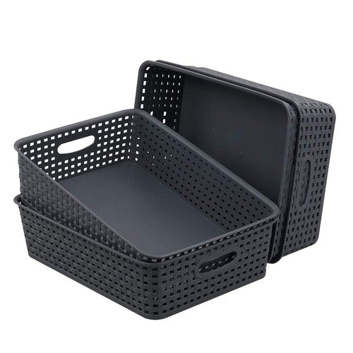 Idotry 4 Packs Plastic Paper Storage Basket, Gray