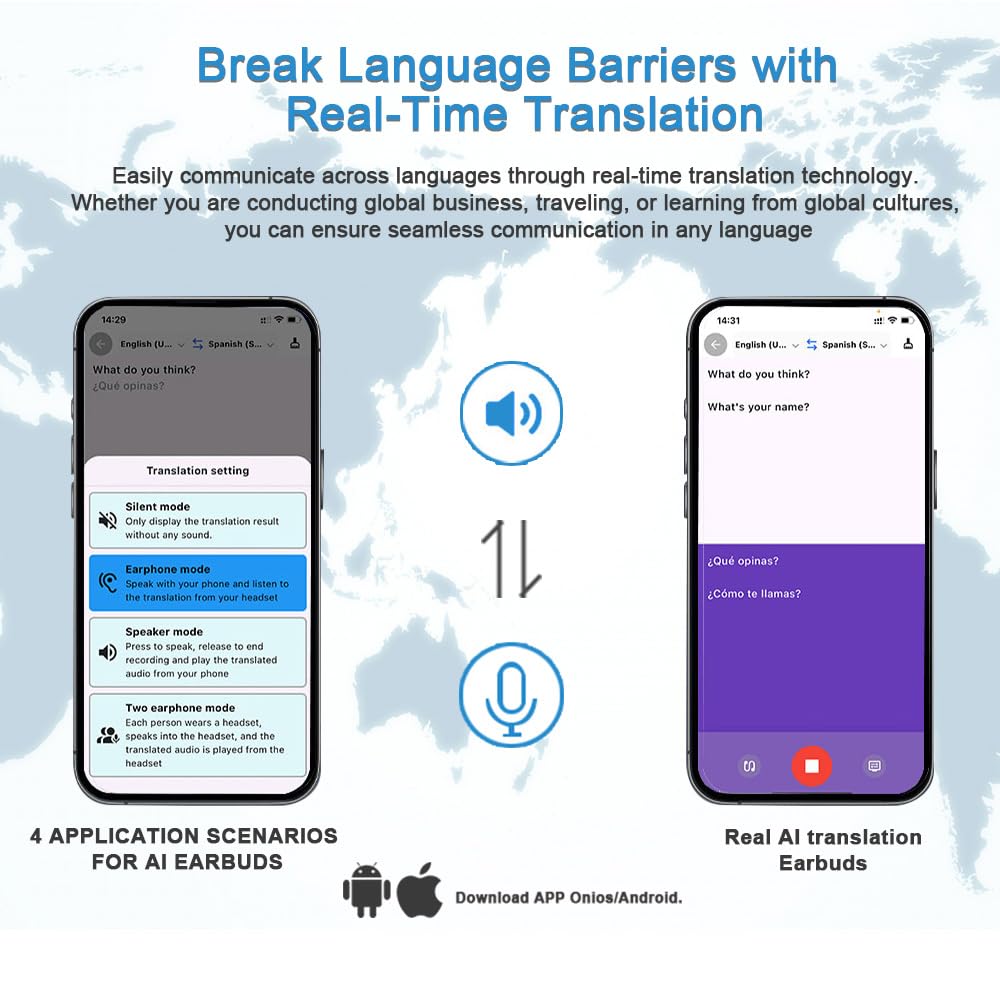 ENGFYADSY AI Language Translator Earbuds Real Time, Supports 144 Languages, Earphone 3-in-1 Accents，Headphones Language Earbud Translators Bluetooth & APP for Travel, Business, and Learning（Black）