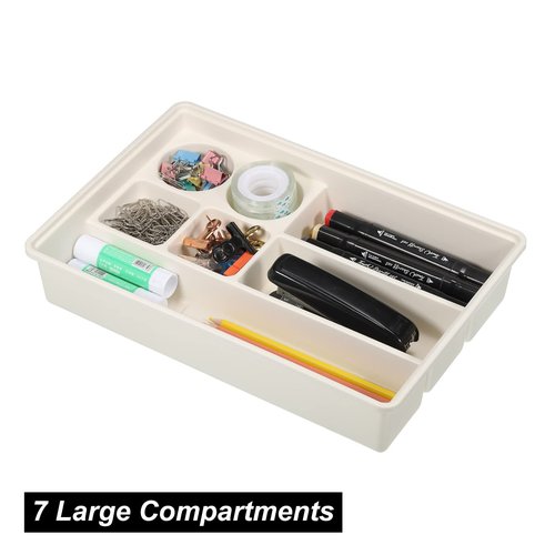 PATIKIL Desk Drawer Organizer Tray, Adjustable Drawers Organizers with Sliding Top Tray for Office Stationery Home, White