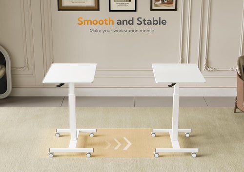 Claiks Mobile Standing Desk - Compact Rolling Workstation with Wheels & Hook | White Finish