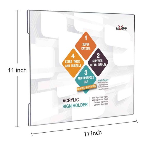 NIUBEE Acrylic Sign Holder 11 x 17 Horizontal Wall Mount Sign Holders Clear Acrylic Frame with Double Sided Tape Clear Poster Frames Plastic Sign Holder for Office, Home, Restaurant, Landscape, 6 Pack