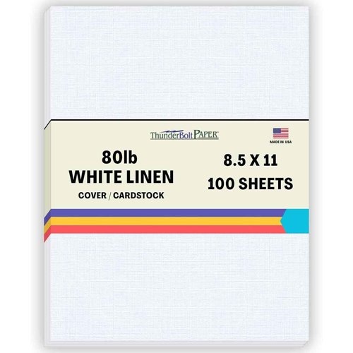 100 White Linen 80# Cover Paper Sheets - 8.5" X 11" (8.5X11 Inches) Standard Letter|Flyer Size - 80 lb/pound Card Weight - Fine Linen Textured Finish - Quality Cardstock
