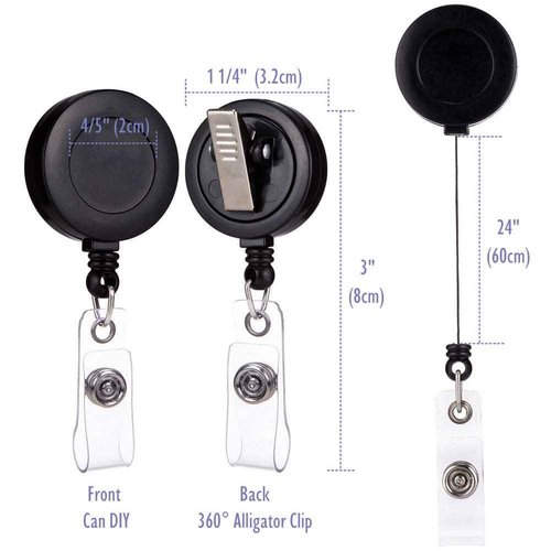 QREEL - 100 Pack - Retractable ID Name Badge Holder Reels with Swivel Alligator Clip (Black, 100 Pack)