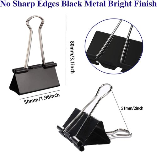 Regine Switzerland Large Binder Clips - Extra Large 2 Inch Paper Clamps | 72 Pack, Black