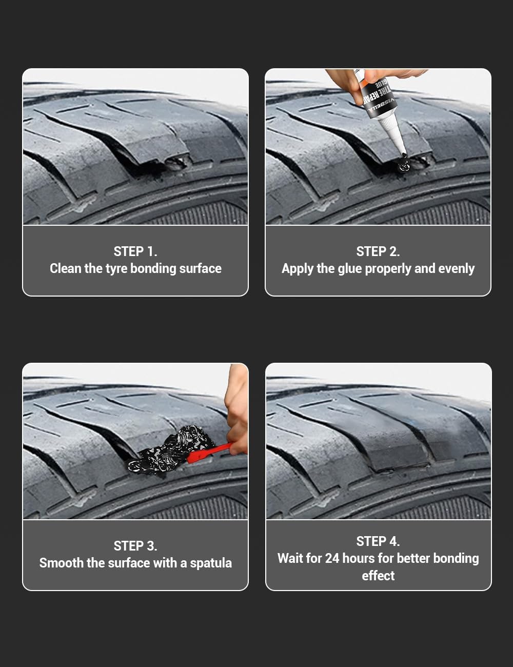Visbella Tire Repair Glue - Black Rubber Cement for Sidewall Scratch Repair | 1.76oz Fix a Flat Solution