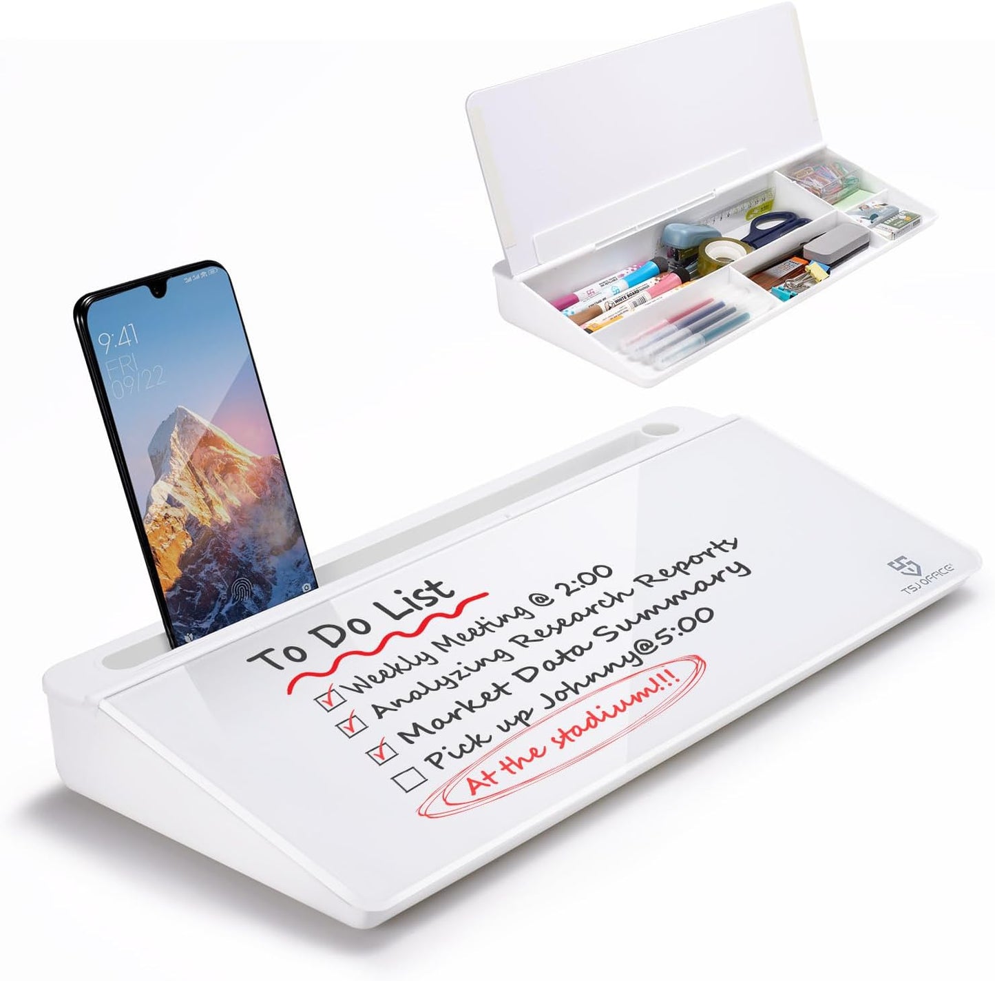 TSJ OFFICE Small Glass Desktop Whiteboard - Versatile Dry-Erase Board for Keyboard Stand | 17 x 7 Inches