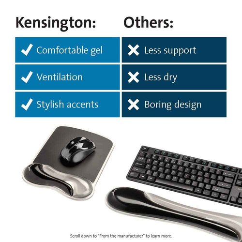 Kensington Mousepad and Wrist Rest, Gel, 11-2/5"Wx17-7/10"Lx1-7/10"H,GY (KMW52500) Each