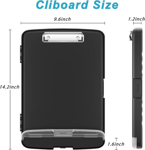 Rimilak Clipboard - High Capacity Plastic Folio with Storage & Pen Holder | 8.5 x 11" - Black