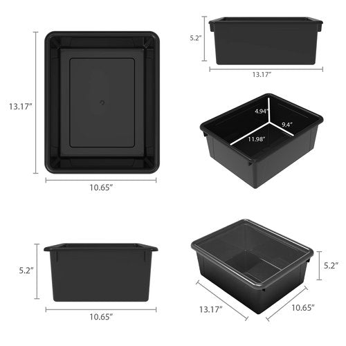Storex Letter Size Deep Storage Tray – Organizer Bin with Non-Snap Lid for Classroom, Office and Home, Black, 5-Pack (62543U05C)