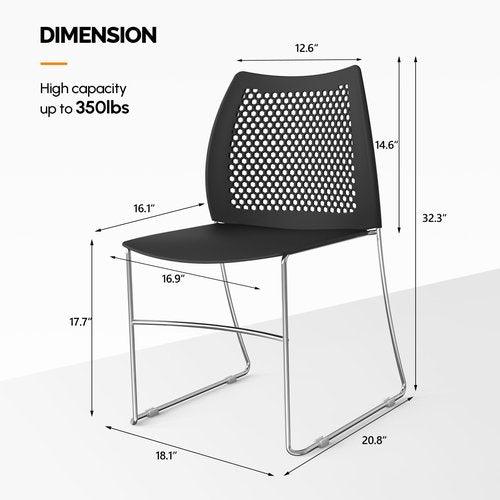 VINGLI Stacking Chairs Set of 10 Stackable Office Chairs with Metal Sled Base, Ergonomic Plastic Seat & Holes Back, Stacking Chairs for Waiting Room Break Room Banquet Guest, Black