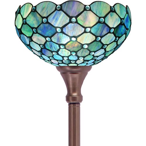 Tiffany Floor Lamp Torchiere Stained Glass Torch Lamp 12X12X67 Inch Antique Standing Corner Light (Sea Blue Pearl)