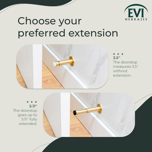 EVI Herrajes | Door Stop for Wall Placement | Adjustable Length: 88-125 mm | Stainless Steel | White Silicone Rubber | Shock Absorber | I-182BCB