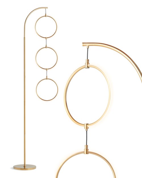 Brightech Nova 74 in. Antique Brass Industrial 3-Light LED Energy Efficient Floor Lamp with Built-in 3-Way Dimmer Function FL-NVA-BRS