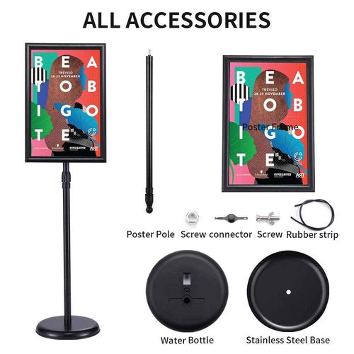 INNOVSIGN 11x17 Inch Pedestal Standing Sign Holder Stand Poster Stand , Black Adjustable Floor Standing Sign Holder with Aluminum Snap Open Frame for Vertical/Horizontal Sign Display