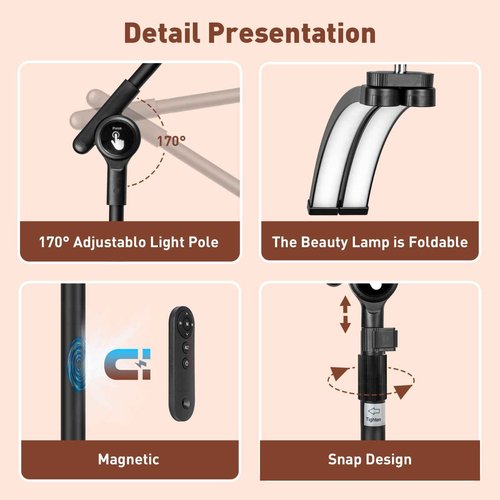 HITTI Half Moon Light for Eyelash Extensions Tattoo Artists, 2025 New Upgrad LED Lash Tech Light with 4 Wheel Rolling Base, Large Floor Eyelash Lamp 5 Color Modes Stepless Dimming & Phone Holder-Balck