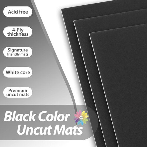 Mat Board Center | 11x14 Black Uncut Photo Mat Boards - 4-Ply Thick for Frames & Prints (10 Pack)