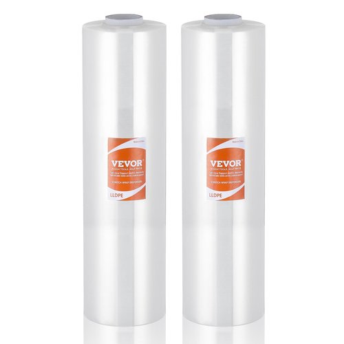VEVOR Stretch Film, 15 inches x 1200 feet, 80 Gauge Industrial Strength Clear Durable Stretch Wrap Roll, Heavy Duty Shrink Film Stretch Wrap with Handles for Pallet Wrapping Shipping Moving, 2 Pack