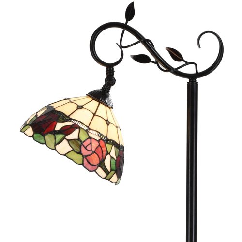 Bieye L10804 Rose Flower Tiffany Style Stained Glass Reading Floor Lamp 59.5 inches Tall, Red