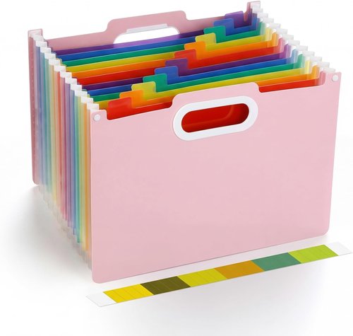Comix Accordion File Organizer - 13 Pocket Expanding Folder | Portable A4 Document Holder in Pink