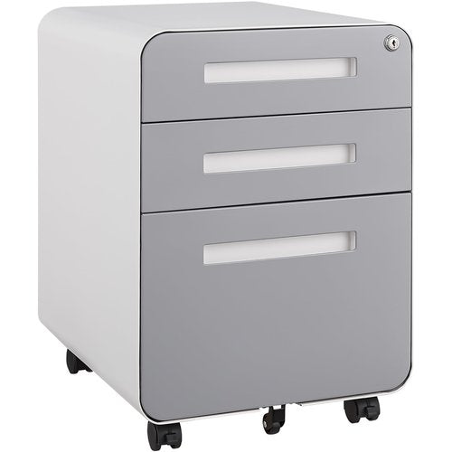 BouPower 3 Drawer File Cabinet for Home Office, Under Desk Mobile Filing Cabinet with Lock for A4/Letter/Legal Size, 5 Wheel Anti-tilt Rolling File Cabinets, Fully Assembled (Except Casters)