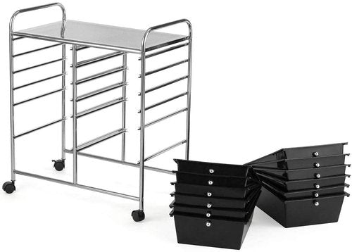 FANTASK 12-Drawer Rolling Storage Cart, Multipurpose Organizer Utility Trolley on Wheels, Tools Scrapbook Paper Organizer for School, Office, Home, Beauty Salon (Black)