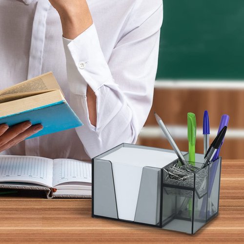 Acrimet Desktop Organizer Pencil, Pen, Paper, Clip, Caddy Holder (Plastic) (White Paper Included) (Clear Smoke Color)
