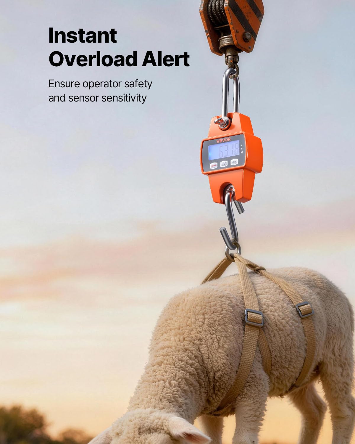 VEVOR Digital Crane Scale - 660 lbs Heavy Duty Hanging Scale with LCD Screen & Hooks | Orange
