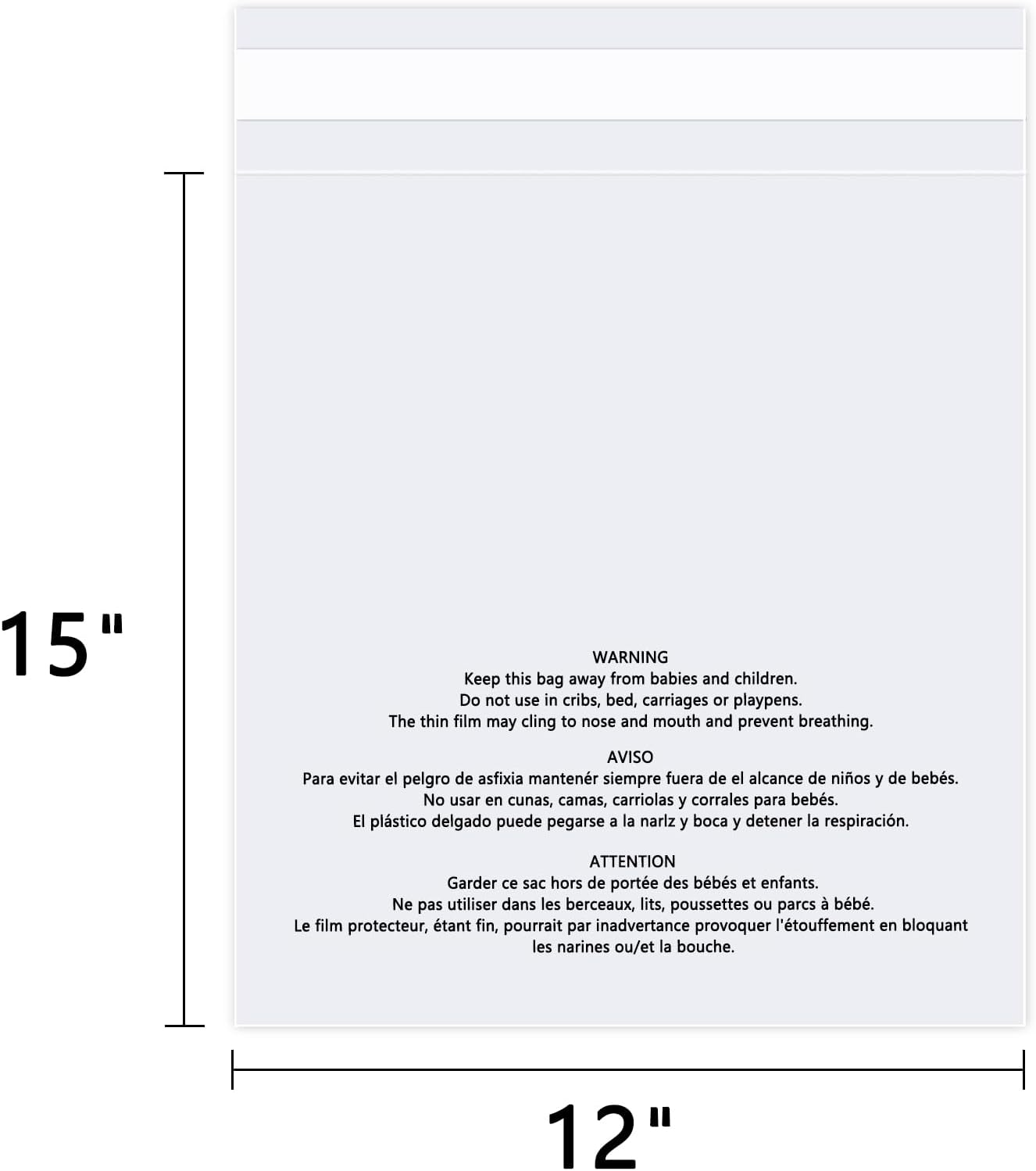 Skiennix Self-Seal Clear Poly Bags - 12" x 15" (1000 Count) with Suffocation Warning for Safe Shipping