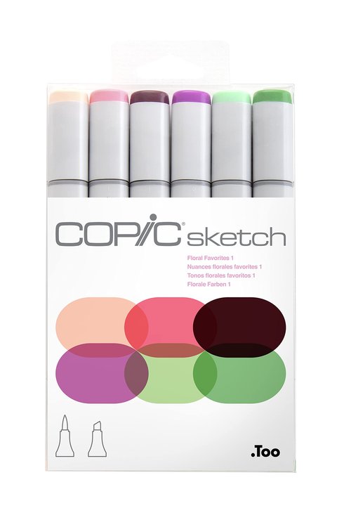 Copic Sketch Alcohol Markers, 6 Color Dual Tip Art Marker Set – Blendable Brush Tips for Drawing, Sketching, and Illustration – Professional Set for Adults/Teen Artists & Creators - Floral Favorites 1