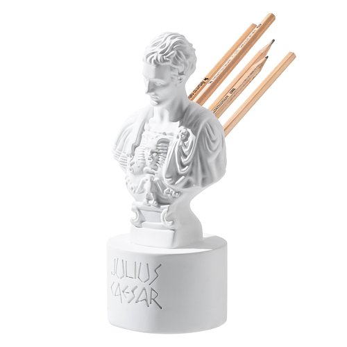 Surlama Julius Caesar Pencil Holder, 7.87" Resin Bust Statue with Back Stabbed Holes, Roman Desk Organizer