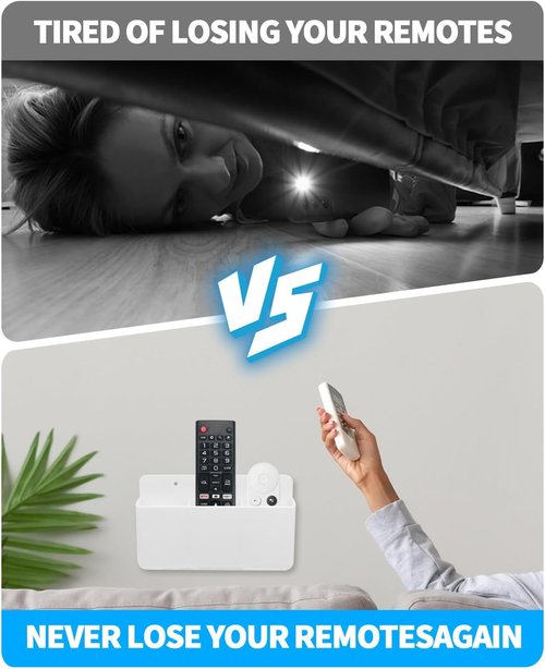 Skiennix 3-Slot Adjustable Remote Control Holder - Wall-Mounted Organizer for TV Controllers | White
