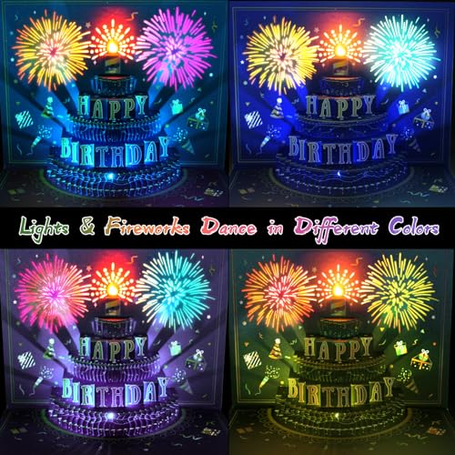 Blue Pop Up Birthday Card with Music, Lights & Fireworks - Unique Gift