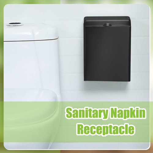 Tioncy 2 Pcs Sanitary Napkin Receptacle, Tampon Disposal Bin Wall Mounted Tampon Holder Stainless Steel Sanitary Napkin Disposal Bins for Home Office Public Restrooms Bathroom (Black)