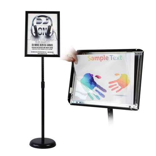 T-SIGN Adjustable Heavy Duty Pedestal Sign Holder Floor Stand, Sign Stand Poster Stand, 8.5 x 11 inch, Vertical & Horizontal View, Outdoor Indoor Standing Display Sign Holders Aluminum Black