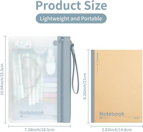 Clear Pencil Pouch - A5 Zippered Case with Double Pockets | Durable, Waterproof & Versatile for School, Office, or Travel - Blue