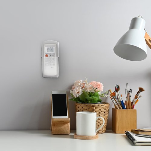 4 PCS Plastic Remote Control Holder Clear Wall Mount Media Organizer Single Compartment Pen Holder for Wall Pencil Holder TV Remote Holder Wall Mount Storage Box for File Makeup Marker Brush Phone