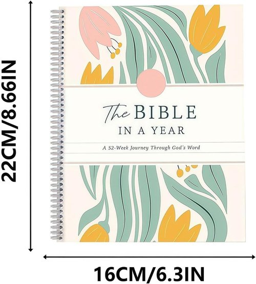 The Bible in A Year: A 52-Week Study Through Gods Word, Spiral Bible Study Guide, A Yearlong Bible Study for Women, Christian Bible Studying Guide Notebook, A Beautiful Year in The Bible for Women (A5 Size - 1Pcs)