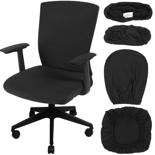 Tallew 4 Pcs Office Chair Covers Set Computer Universal Protective Stretchable Chair Seat Covers Desk Armrest Covers Slipcovers Pads Office Cushion Backrest for Rotating(Black)