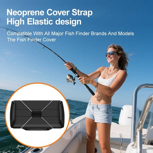 Fishing Graph Cover Strap Secure Fishing Graph Cover for During Travel Protect from Damage, Made of Neoprene and Easy-to-Adjust Fish Finder Bungee Straps (White)