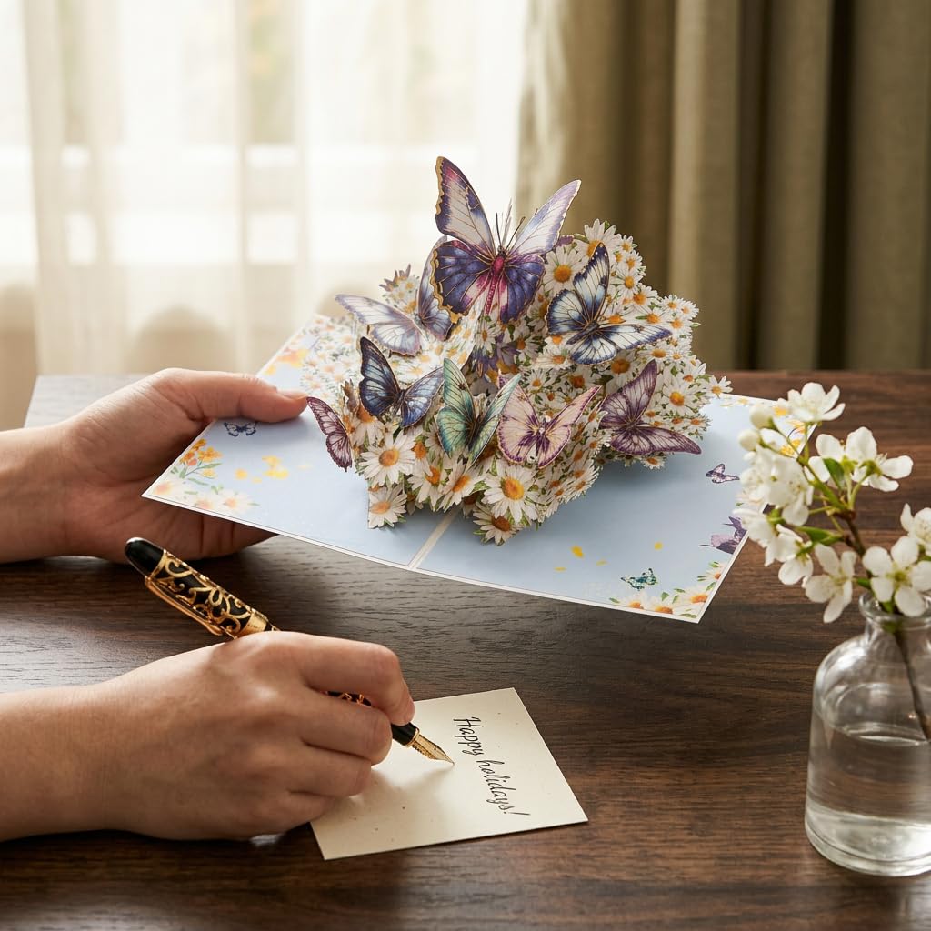 Fiamr 3D Pop Up Birthday Cards for Women -Butterfly Greeting Card, Gift for mother, wife, mom, friend, Girlfriend and sisters For Birthday, anniversary, Thinking of you, Get well - with notes and envelopes