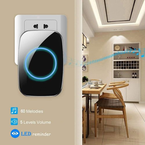 FullHouse Wireless Door Chime - 1000ft Range, 60 Chimes & 5 Volume Levels | Black, 4 Sensors + 2 Receivers