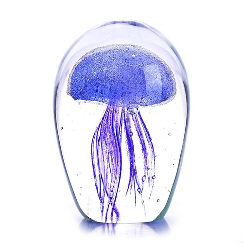 QFkris Hand Blown Purple Glass Jellyfish Figurines Collectibles, Glass Paperweight Sea Animal Sculpture for Fish Tank Table Decor