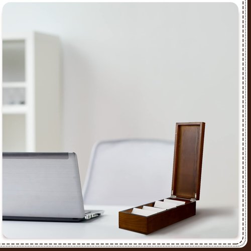 Hoteam Business Card Holder 2.2 x 3.5 Inch Index Card Holder Wood Desktop File Organizer 5 Dividers Holds 500 Cards Storage Box for Office Business Classroom 11 x 4.33 x 3.15 Inch