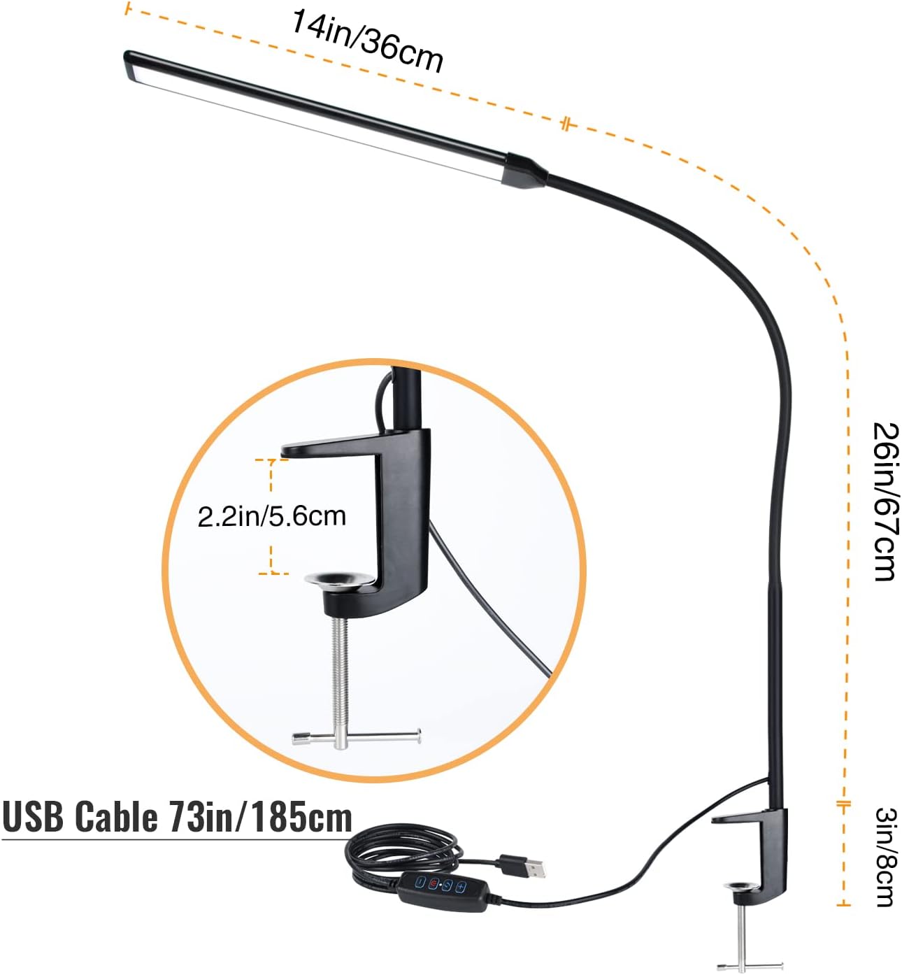 Skiennix LED Desk Lamp - Eye-Caring Clamp Light with 3 Color Modes & 10 Brightness Levels | 11W, 850 LMS