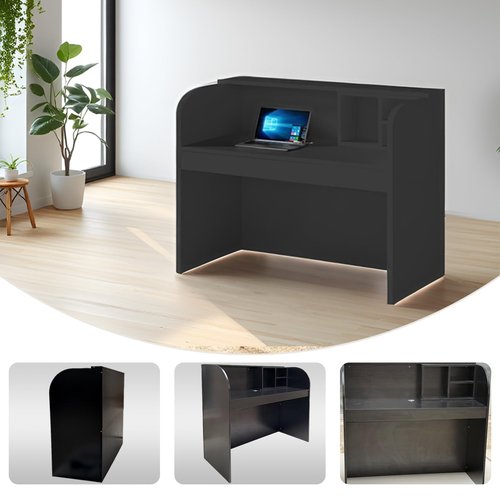 ZTYGXMB Small Reception Desk with Shelves, Modern Front Desk Checkout Counter Arc Corners Widen Desktop Cashier's Desk for Salon Reception Room Office Clinic Lobby Retail Black 39.4''*19.7''*43.3''