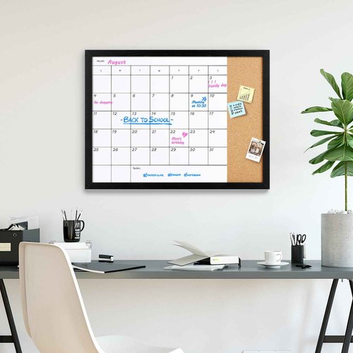 Aitakatta Dry Erase Board & Cork Board, Magnetic Surface Monthly Calendar Whiteboard & Bulletin Board, Combination Dry Erase Calendar for Wall, Decorative Black Wood Framed Memo Board(R-ZHYL-BK,6080)