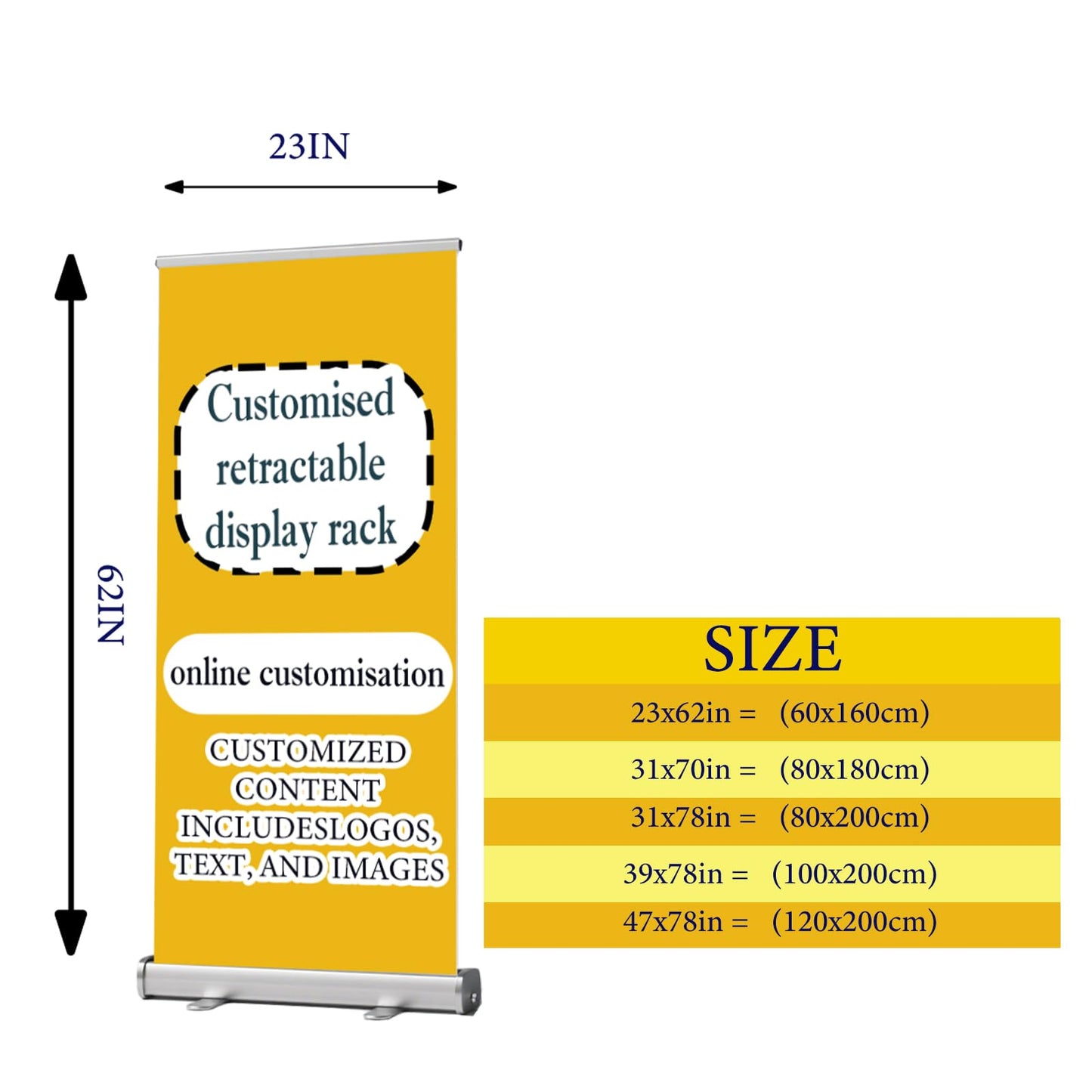Custom Retractable Banner Stand – Personalized Roll Up Display with Carry Bag, Adjustable Height, Portable Stand for Trade Shows, Events, Business Promotions