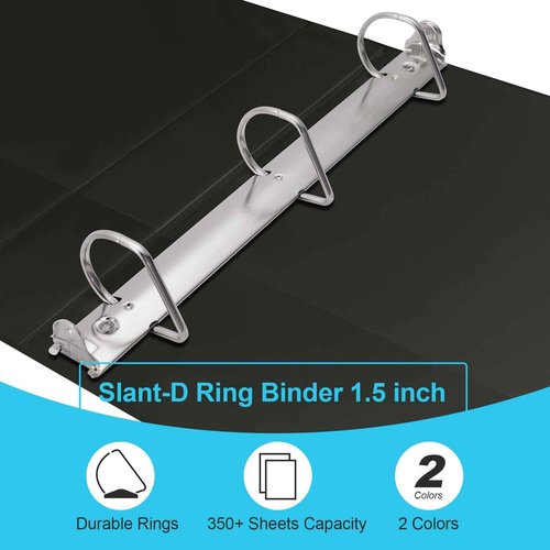 COMIX 3 Ring Binder,1.5 inch Slant-D Clear View Cover with Pockets, Holds 350 Sheets of US Letter Size Paper, Black Binder for School Office and Home, 6 Pack